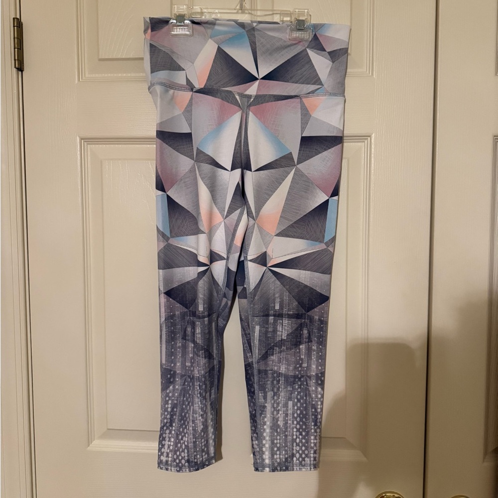 Evolution and Creation Geometric High Waisted Leggings in Gray, Pink, and Blue